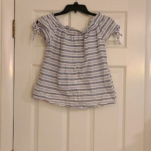 Atmosphere Blue And White Striped Off the shoulder blouse